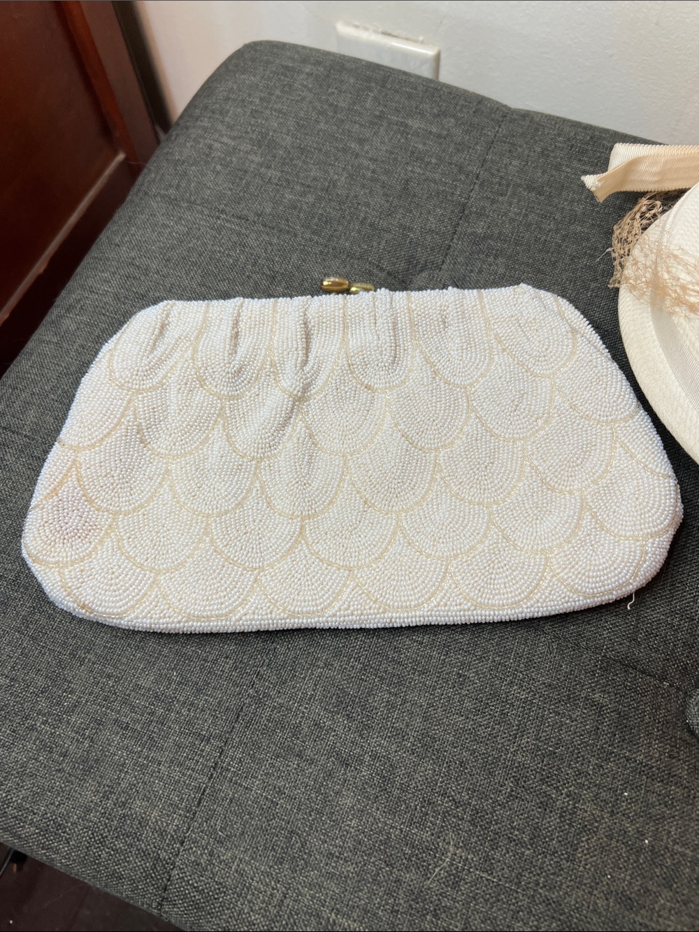 Vintage Magid White Beaded Evening Clutch